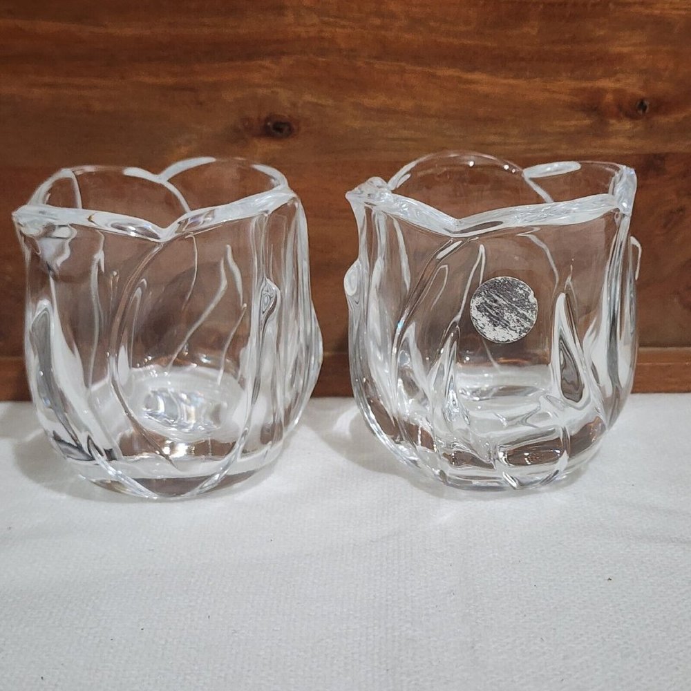 DePlomb Heavy Crystal Tulip Votive Candle Holder 4" tea light glass floral shape